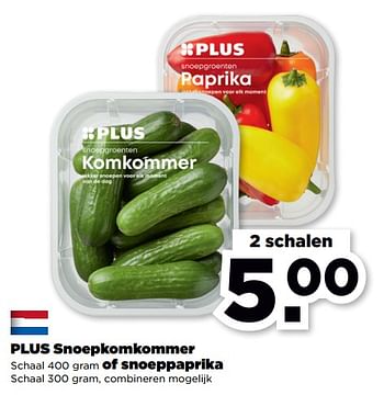 Aanbiedingen Plus snoepkomkommer of snoeppaprika - Huismerk - Plus - Geldig van 10/09/2023 tot 16/09/2023 bij Plus