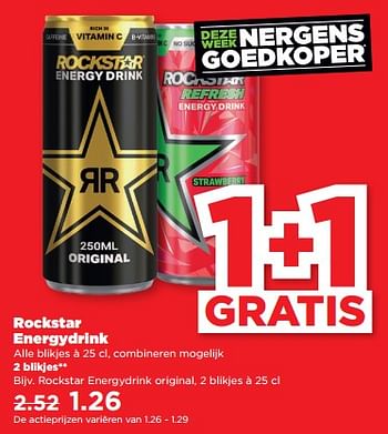 Aanbiedingen Rockstar energydrink original - Rockstar - Geldig van 10/09/2023 tot 16/09/2023 bij Plus
