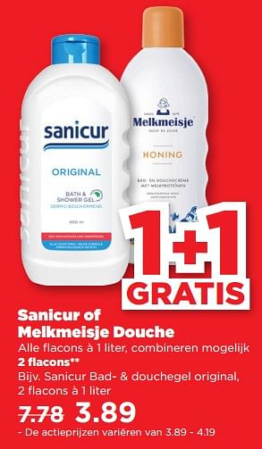 Aanbiedingen Sanicur bad- + douchegel original - Sanicur - Geldig van 10/09/2023 tot 16/09/2023 bij Plus