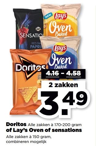 Aanbiedingen Doritos of lay’s oven of sensations - Huismerk - Plus - Geldig van 10/09/2023 tot 16/09/2023 bij Plus