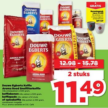 Aanbiedingen Douwe egberts koffie aroma rood snelfilterkoffie koffiebonen koffiepads of oploskoffie - Douwe Egberts - Geldig van 10/09/2023 tot 16/09/2023 bij Plus