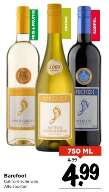 Aanbiedingen Barefoot californische wijn - Witte wijnen - Geldig van 10/09/2023 tot 16/09/2023 bij Vomar