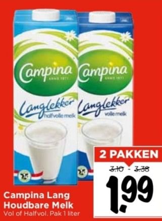 Aanbiedingen Campina lang houdbare melk - Campina - Geldig van 10/09/2023 tot 16/09/2023 bij Vomar