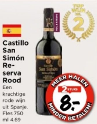Aanbiedingen Castillo san simon reserva rood een krachtige rode wijn uit spanje - Rode wijnen - Geldig van 10/09/2023 tot 16/09/2023 bij Vomar