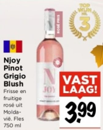 Aanbiedingen Njoy pinot grigio blush frisse en fruitige rosé uit moldavie - Rosé wijnen - Geldig van 10/09/2023 tot 16/09/2023 bij Vomar