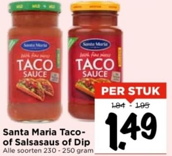 Aanbiedingen Santa maria taco of salsasaus of dip - Santa Maria - Geldig van 10/09/2023 tot 16/09/2023 bij Vomar