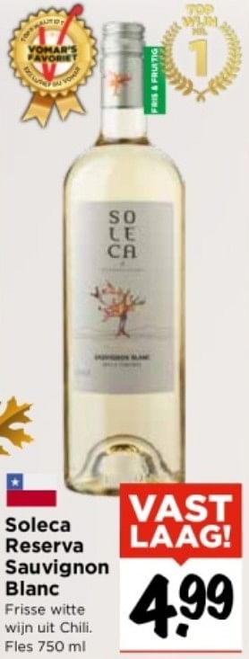 Aanbiedingen Soleca reserva sauvignon blanc frisse witte wijn uit chili - Witte wijnen - Geldig van 10/09/2023 tot 16/09/2023 bij Vomar