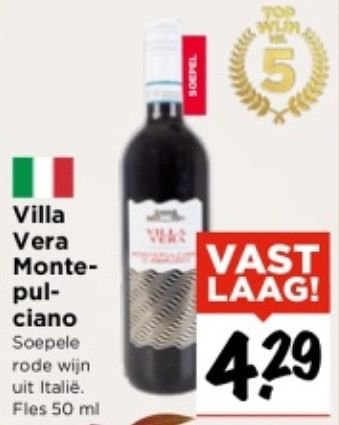 Aanbiedingen Villa vera montepulciano soepele rode wijn uit italie - Rode wijnen - Geldig van 10/09/2023 tot 16/09/2023 bij Vomar