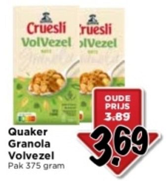 Aanbiedingen Quaker granola volvezel - Quaker - Geldig van 10/09/2023 tot 16/09/2023 bij Vomar