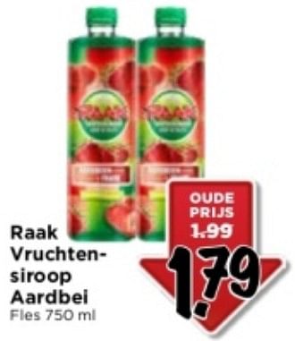 Aanbiedingen Raak vruchtensiroop aardbei - Raak - Geldig van 10/09/2023 tot 16/09/2023 bij Vomar