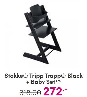 Aanbiedingen Stokke tripp trapp black + baby set - Stokke - Geldig van 10/09/2023 tot 16/09/2023 bij Baby & Tiener Megastore