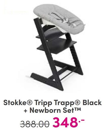 Aanbiedingen Stokke tripp trapp black + newborn set - Stokke - Geldig van 10/09/2023 tot 16/09/2023 bij Baby & Tiener Megastore