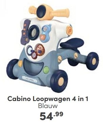 Aanbiedingen Cabino loopwagen 4 in 1 blauw - Cabino - Geldig van 10/09/2023 tot 16/09/2023 bij Baby & Tiener Megastore