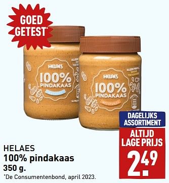 Aanbiedingen 100% pindakaas - Helaes - Geldig van 11/09/2023 tot 17/09/2023 bij Aldi