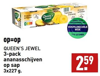 Aanbiedingen 3-pack ananasschijven op sap - Queen's Jewel - Geldig van 11/09/2023 tot 17/09/2023 bij Aldi