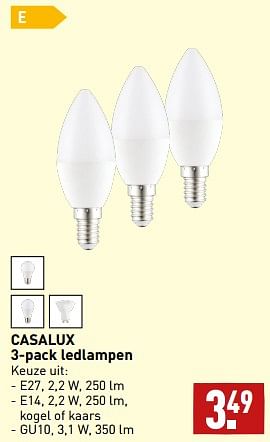 Aanbiedingen 3-pack ledlampen - Casalux - Geldig van 11/09/2023 tot 17/09/2023 bij Aldi