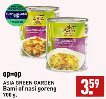 Aanbiedingen Bami of nasi goreng - Asia Green Garden - Geldig van 11/09/2023 tot 17/09/2023 bij Aldi