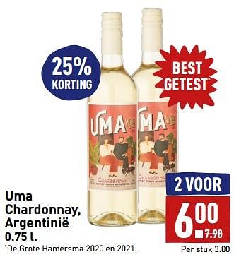 Aanbiedingen Uma chardonnay, argentinië - Witte wijnen - Geldig van 11/09/2023 tot 17/09/2023 bij Aldi