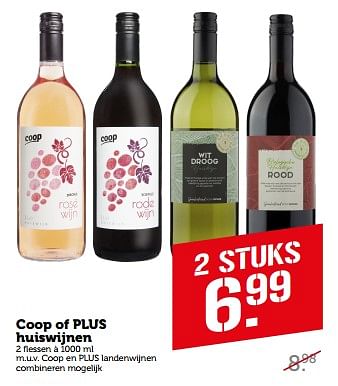 Aanbiedingen Coop of plus huiswijnen - Rode wijnen - Geldig van 11/09/2023 tot 17/09/2023 bij Coop