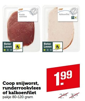 Aanbiedingen Coop snijworst, runderrookvlees of kalkoenfilet - Huismerk - Coop - Geldig van 11/09/2023 tot 17/09/2023 bij Coop