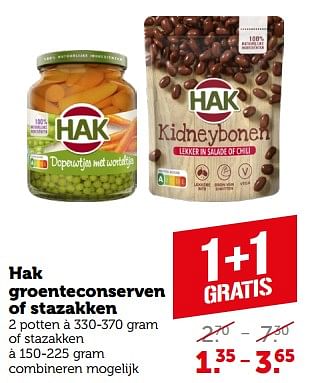 Aanbiedingen Hak groenteconserven of stazakken - Hak - Geldig van 11/09/2023 tot 17/09/2023 bij Coop