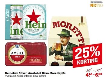 Aanbiedingen Heineken silver, amstel of birra moretti pils - Huismerk - Coop - Geldig van 11/09/2023 tot 17/09/2023 bij Coop