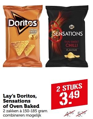 Aanbiedingen Lay’s doritos, sensations of oven baked - Huismerk - Coop - Geldig van 11/09/2023 tot 17/09/2023 bij Coop