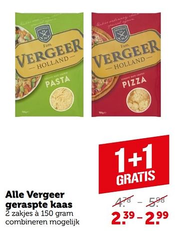 Aanbiedingen Alle vergeer geraspte kaas - Vergeer  - Geldig van 11/09/2023 tot 17/09/2023 bij Coop