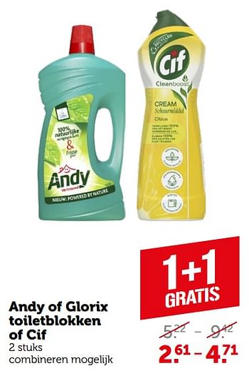 Aanbiedingen Andy of glorix toiletblokken of cif - Huismerk - Coop - Geldig van 11/09/2023 tot 17/09/2023 bij Coop