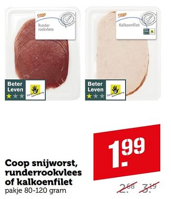 Aanbiedingen Coop snijworst, runderrookvlees of kalkoenfilet - Huismerk - Coop - Geldig van 11/09/2023 tot 17/09/2023 bij Coop