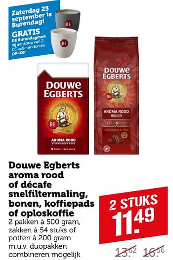 Aanbiedingen Douwe egberts aroma rood of décafe snelfiltermaling, bonen, koffiepads of oploskoffie - Douwe Egberts - Geldig van 11/09/2023 tot 17/09/2023 bij Coop