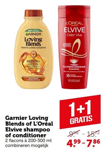 Aanbiedingen Garnier loving blends of l’oréal elvive shampoo of conditioner - Huismerk - Coop - Geldig van 11/09/2023 tot 17/09/2023 bij Coop