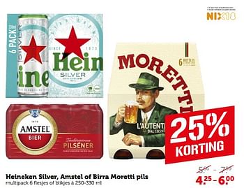 Aanbiedingen Heineken silver, amstel of birra moretti pils - Huismerk - Coop - Geldig van 11/09/2023 tot 17/09/2023 bij Coop