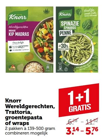 Aanbiedingen Knorr wereldgerechten, trattoria, groentepasta of wraps - Knorr - Geldig van 11/09/2023 tot 17/09/2023 bij Coop