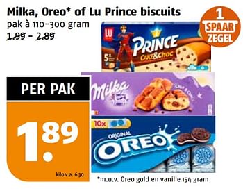 Aanbiedingen Milka, oreo of lu prince biscuits - Huismerk Poiesz - Geldig van 11/09/2023 tot 17/09/2023 bij Poiesz