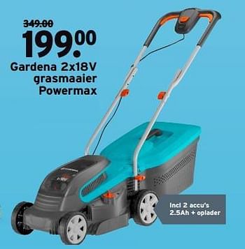 Aanbiedingen Gardena 2x18v grasmaaier powermax - Gardena - Geldig van 11/09/2023 tot 17/09/2023 bij Gamma