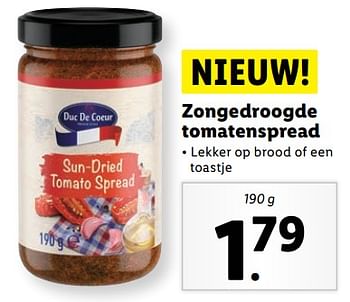 Aanbiedingen Zongedroogde tomatenspread - Duc De Coeur - Geldig van 11/09/2023 tot 17/09/2023 bij Lidl
