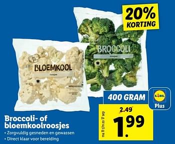 Aanbiedingen Broccoli- of bloemkoolroosjes - Huismerk - Lidl - Geldig van 11/09/2023 tot 17/09/2023 bij Lidl