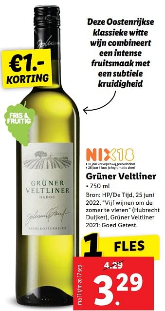 Aanbiedingen Grüner veltliner - Witte wijnen - Geldig van 11/09/2023 tot 17/09/2023 bij Lidl