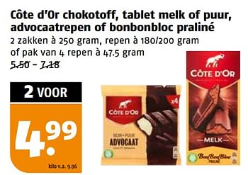 Aanbiedingen Côte d’or chokotoff, tablet melk of puur, advocaatrepen of bonbonbloc praliné - Cote D'Or - Geldig van 11/09/2023 tot 17/09/2023 bij Poiesz