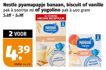 Aanbiedingen Nestle pyamapapje banaan, biscuit of vanille of yogolino - Nestlé - Geldig van 11/09/2023 tot 17/09/2023 bij Poiesz