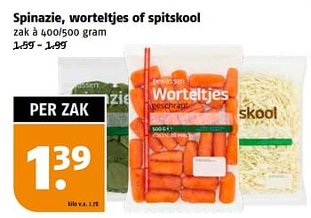 Aanbiedingen Spinazie, worteltjes of spitskool - Huismerk Poiesz - Geldig van 11/09/2023 tot 17/09/2023 bij Poiesz