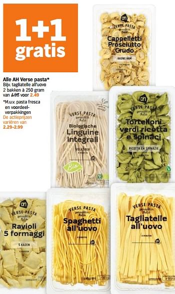 Aanbiedingen Ah verse pasta tagliatelle all`uovo - Huismerk - Albert Heijn - Geldig van 11/09/2023 tot 17/09/2023 bij Albert Heijn