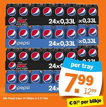 Aanbiedingen Alle pepsi trays - Pepsi - Geldig van 11/09/2023 tot 17/09/2023 bij Albert Heijn