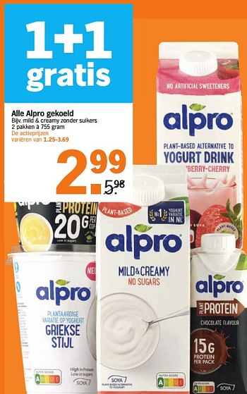 Aanbiedingen Alpro gekoeld mild + creamy zonder suikers - Alpro Soya - Geldig van 11/09/2023 tot 17/09/2023 bij Albert Heijn