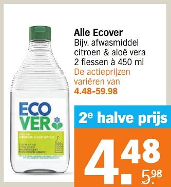 Aanbiedingen Ecover afwasmiddel citroen + aloë vera - Ecover - Geldig van 11/09/2023 tot 17/09/2023 bij Albert Heijn