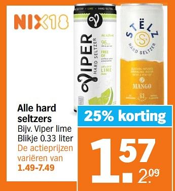 Aanbiedingen Hard seltzers viper lime - Huismerk - Albert Heijn - Geldig van 11/09/2023 tot 17/09/2023 bij Albert Heijn