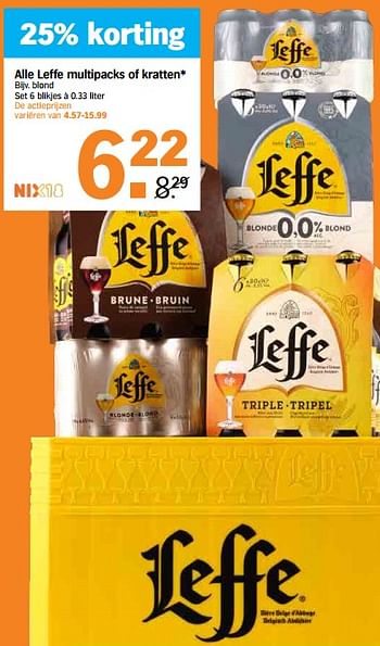 Aanbiedingen Leffe multipacks of kratten blond - Leffe - Geldig van 11/09/2023 tot 17/09/2023 bij Albert Heijn