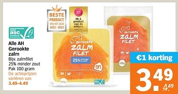 Aanbiedingen Zalmfilet 25% minder zout - Huismerk - Albert Heijn - Geldig van 11/09/2023 tot 17/09/2023 bij Albert Heijn