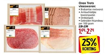 Aanbiedingen Onze trots vleeswaren - Onze Trots - Geldig van 11/09/2023 tot 17/09/2023 bij Jan Linders